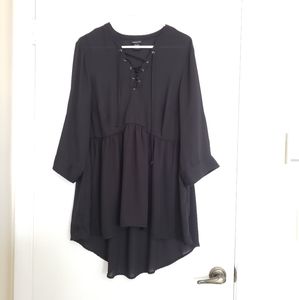 🎀Torrid Chiffon Tie Lattice Neck Black Babydoll